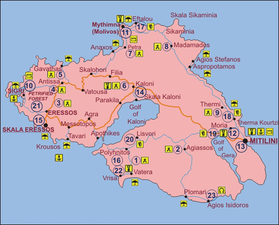 Map of Lesvos (Lesbos) Island